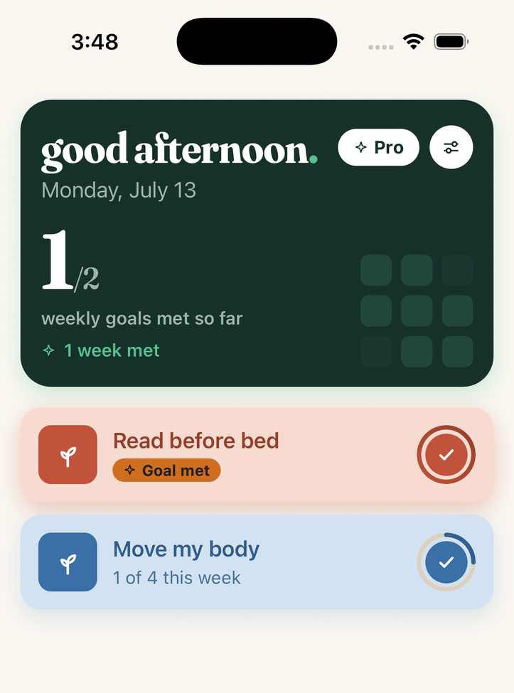 Cadence — today's habits, with a weekly goal instead of a daily streak
